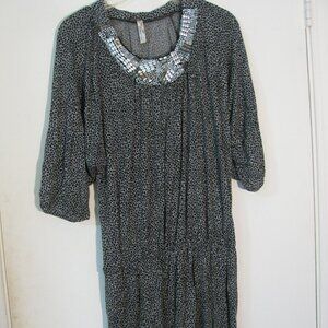 * Change Apparel Tunic Top Fits Medium Large Animal Print Black Gray Bling Beads